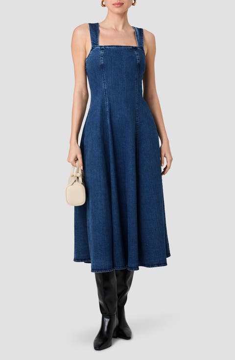 Delancy Sleeveless Fit & Flare Denim Midi Dress