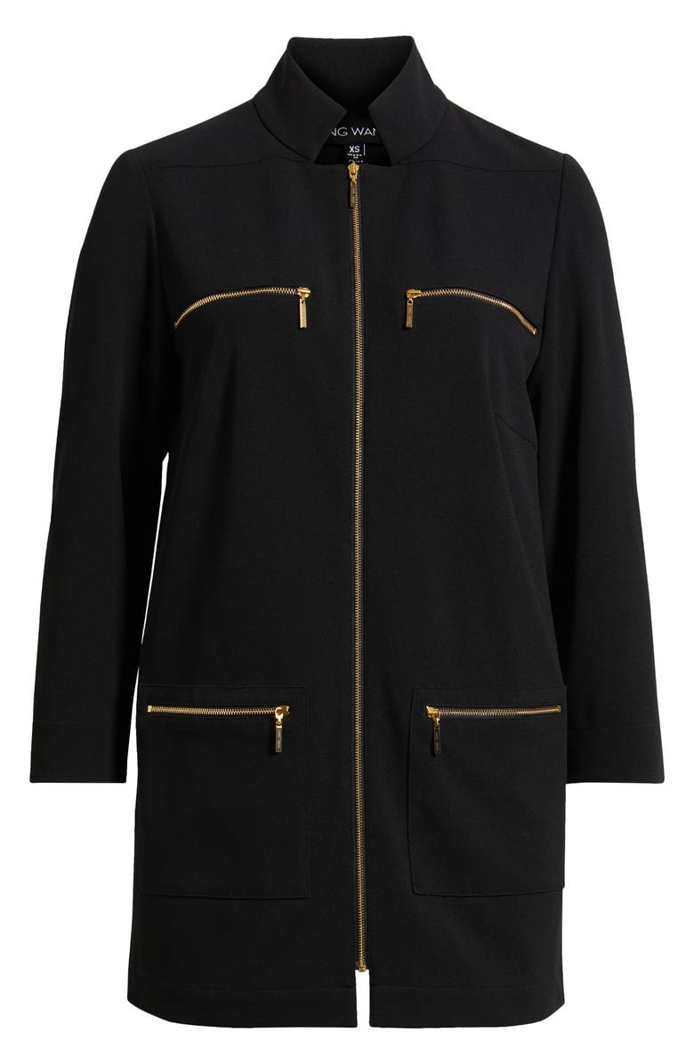 Ming Wang Deco Stretch Crepe Utility Jacket, Alternate, color, Black