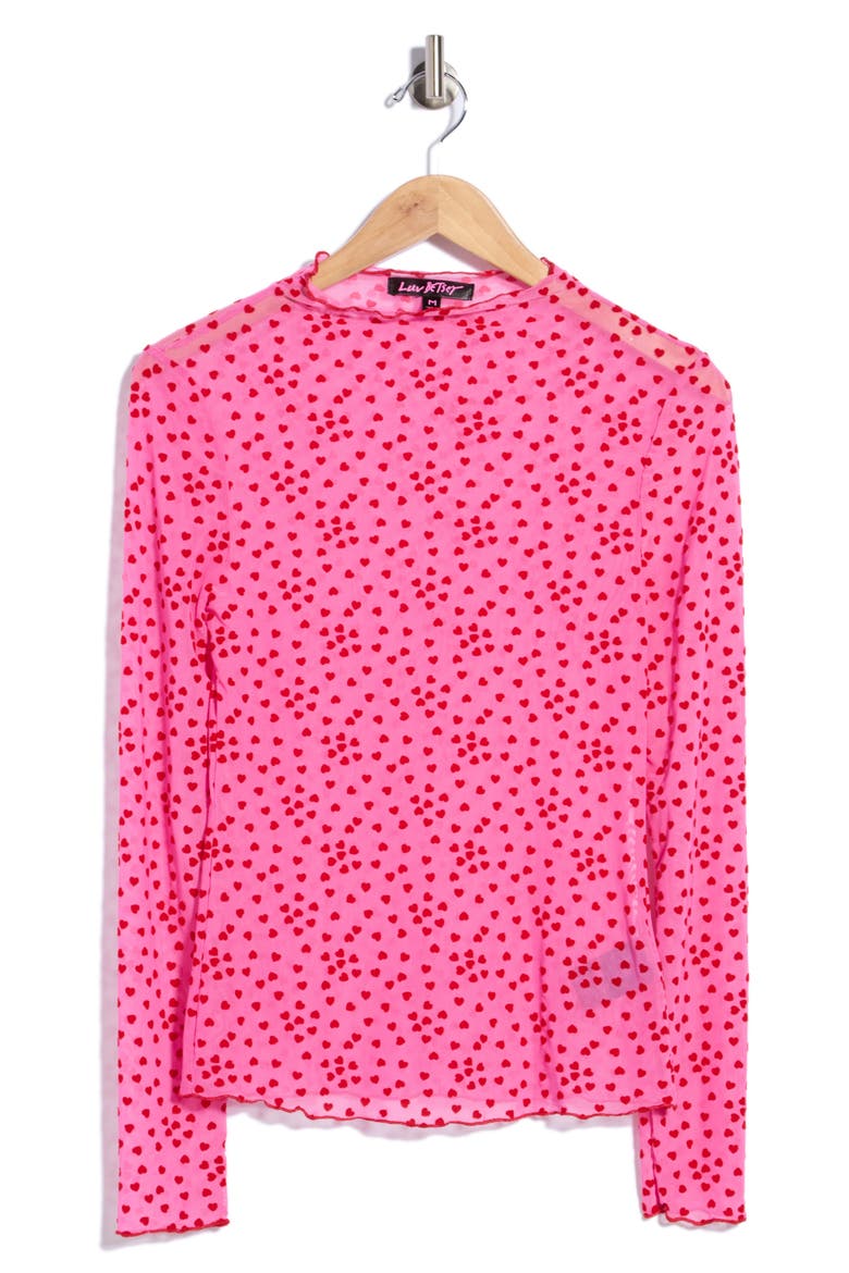 Flocked Funnel Neck Top, Main, color, PINK COMBO