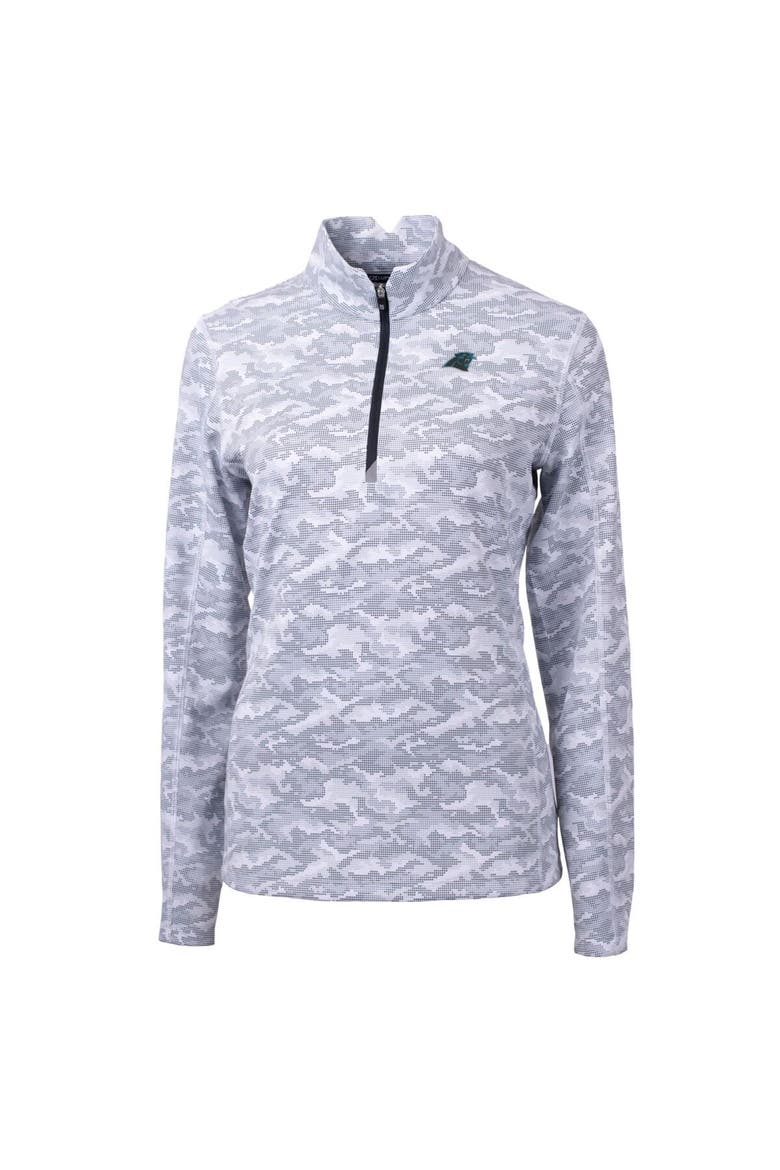 Women's Cutter & Buck Charcoal Carolina Panthers Traverse Camo Print Stretch Quarter-Zip Pullover Top, Alternate, color, Charcoal