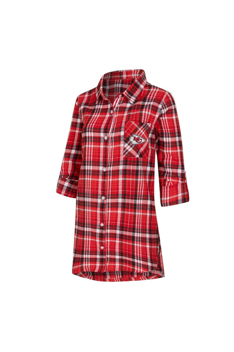 Women's Concepts Sport Red Kansas City Chiefs Laney Plaid Tri-Blend Full-Button Nightshirt, Alternate, color, Red