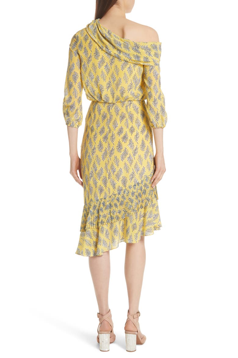 Lexie Floral Print Silk Off the Shoulder Dress, Alternate, color, GOLDEN ALGA