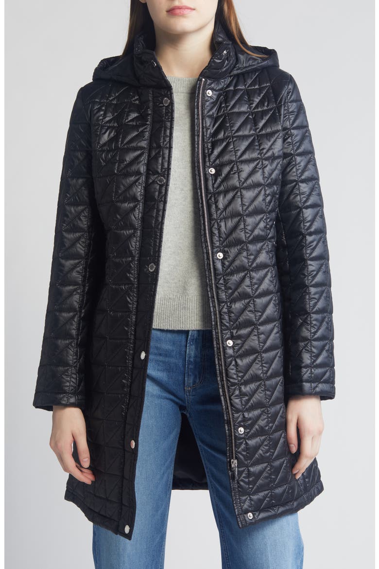 Box Quilt Hooded Coat, Alternate, color, BLACK