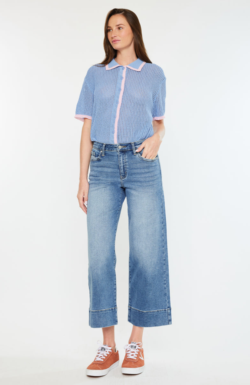 Kancan Kells High Rise Crop Wide Leg Jeans In Blue