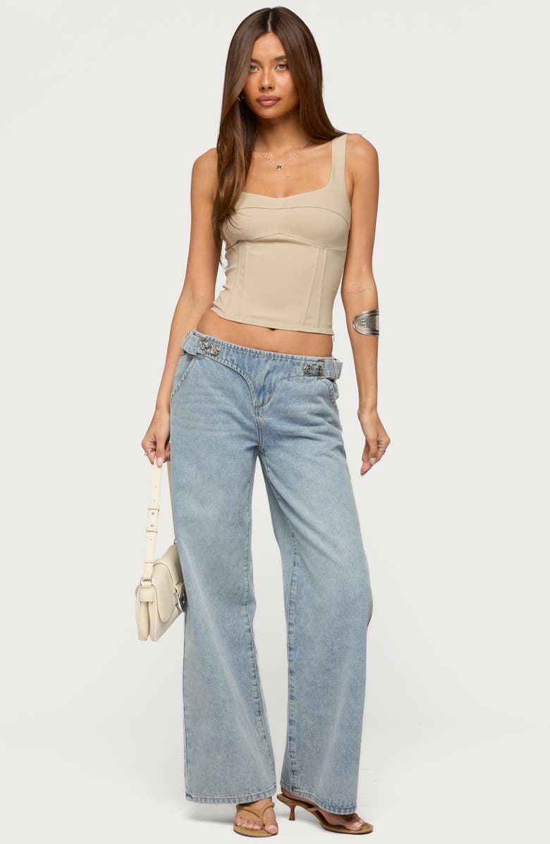 EDIKTED Buckled Wide Leg Jeans, Alternate, color, Light-Blue-Washed