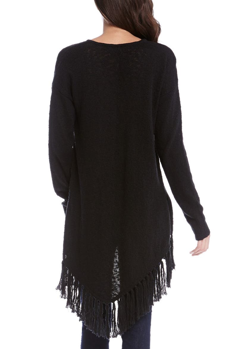 Fringed High/Low Sweater, Alternate, color, BLACK