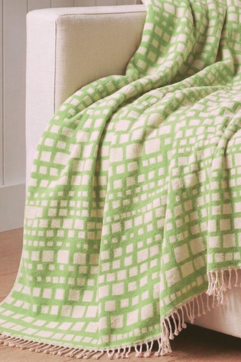 Cubist Reversible Organic Cotton Throw Blanket, Alternate, color, Olive