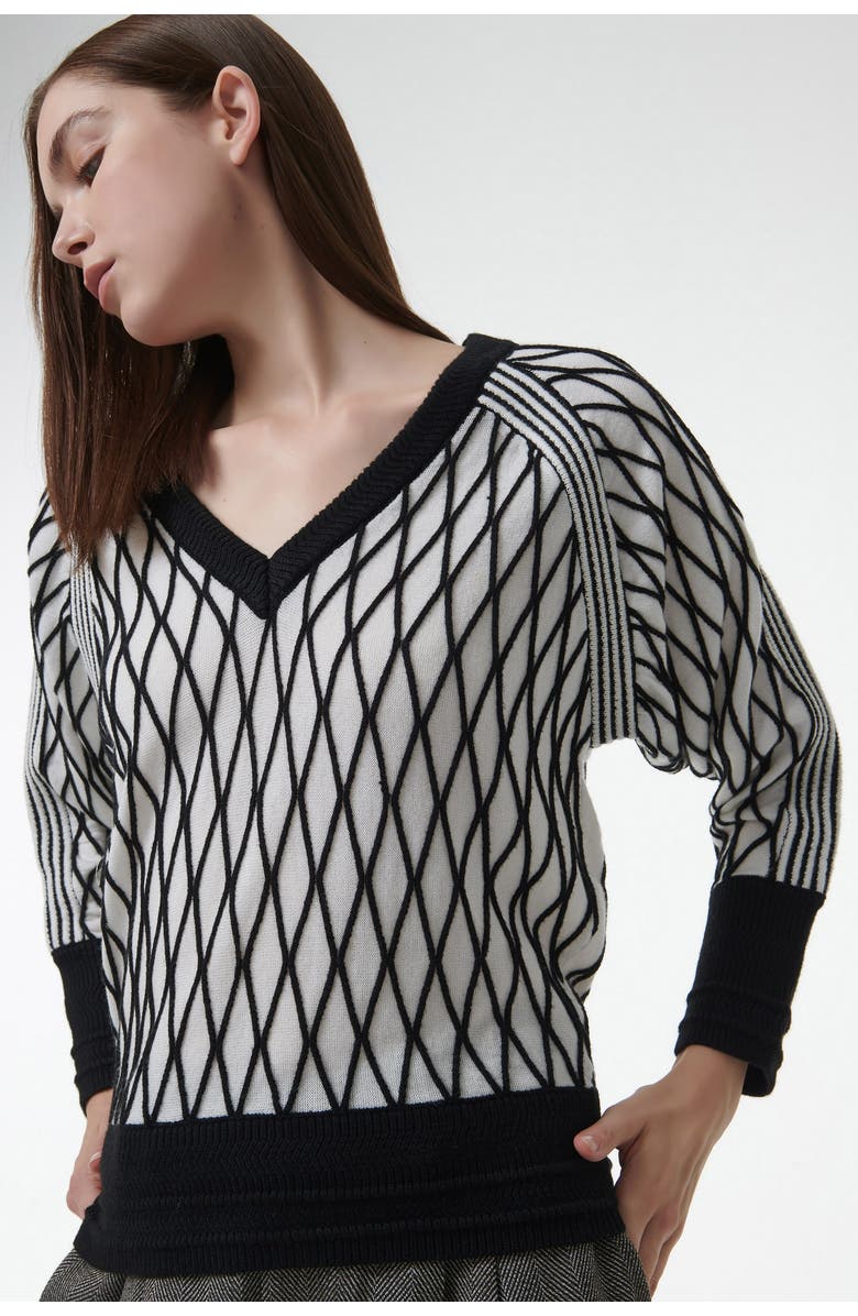 Leem Argyle Mesh Textured Knitted Sweater, Alternate, color, White