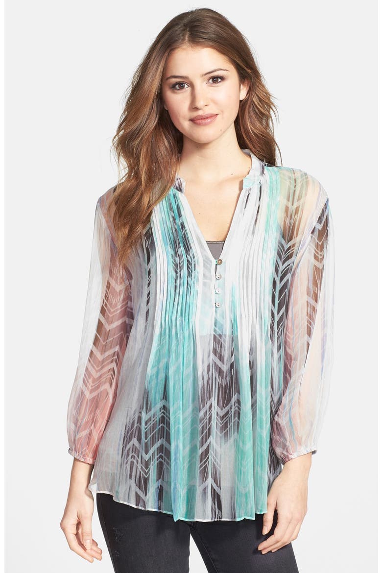 Pleated Print Blouse, Main, color, MULTI AZTEC