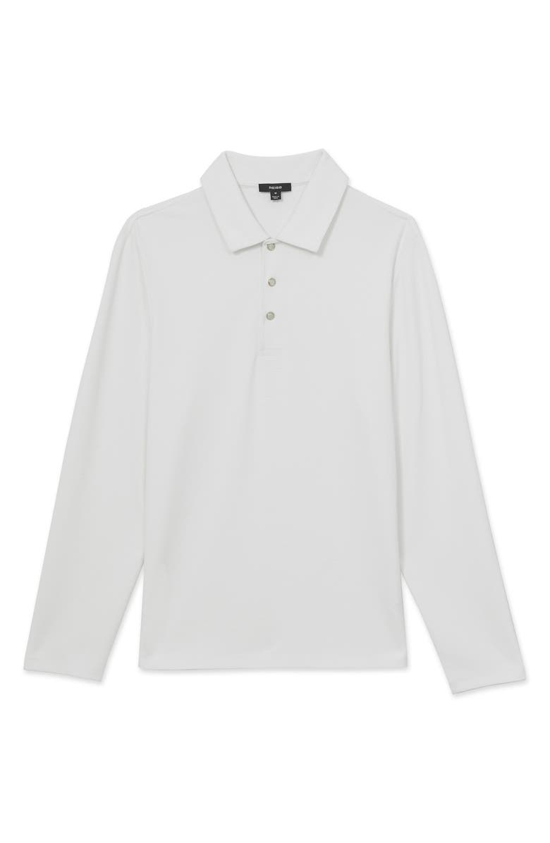 Reiss Tivolli Long Sleeve Waffle Polo, Alternate, color, White