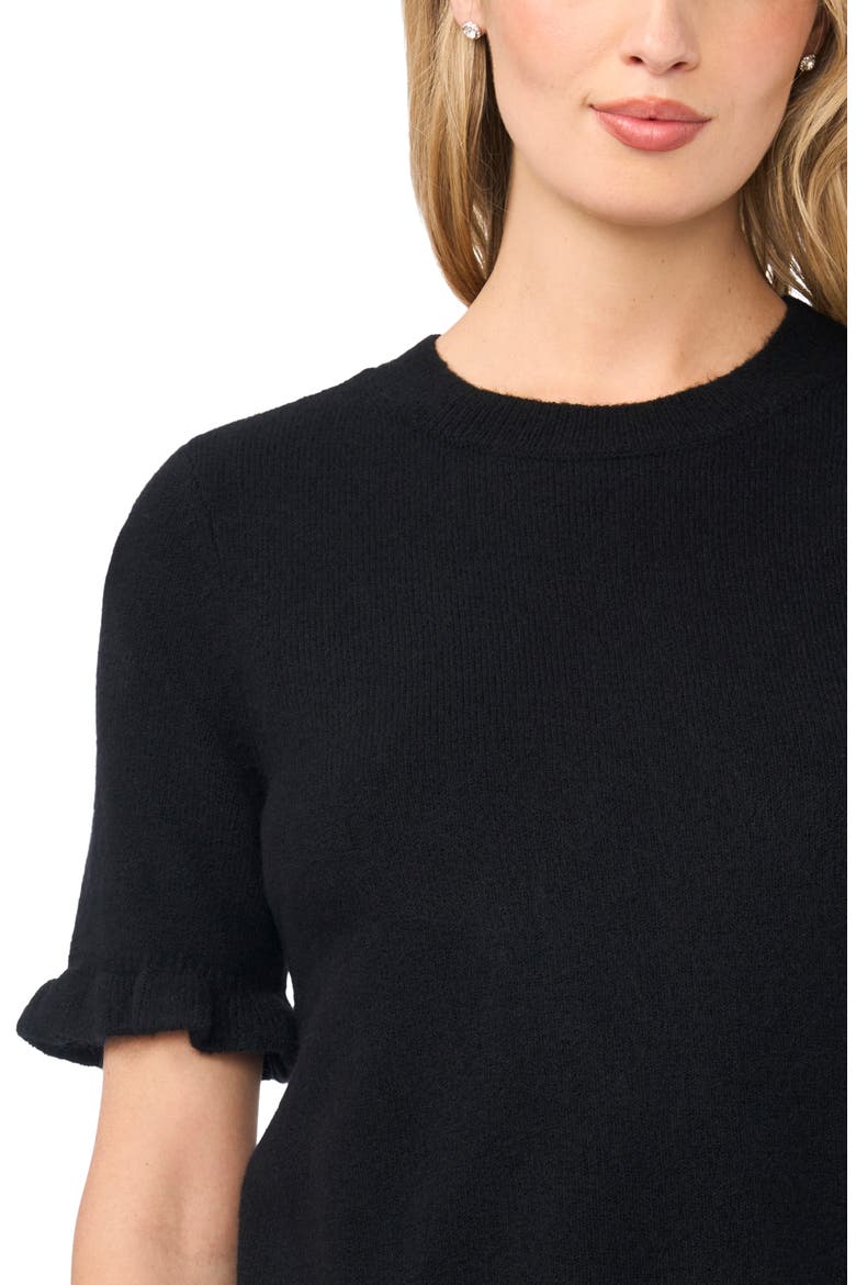 Ruffle Trim Short Sleeve Sweater, Alternate, color, RICH BLACK