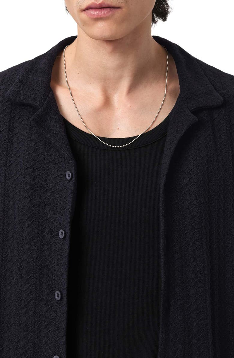 AllSaints Trace Textured Cotton Camp Shirt, Alternate, color, Jet Black