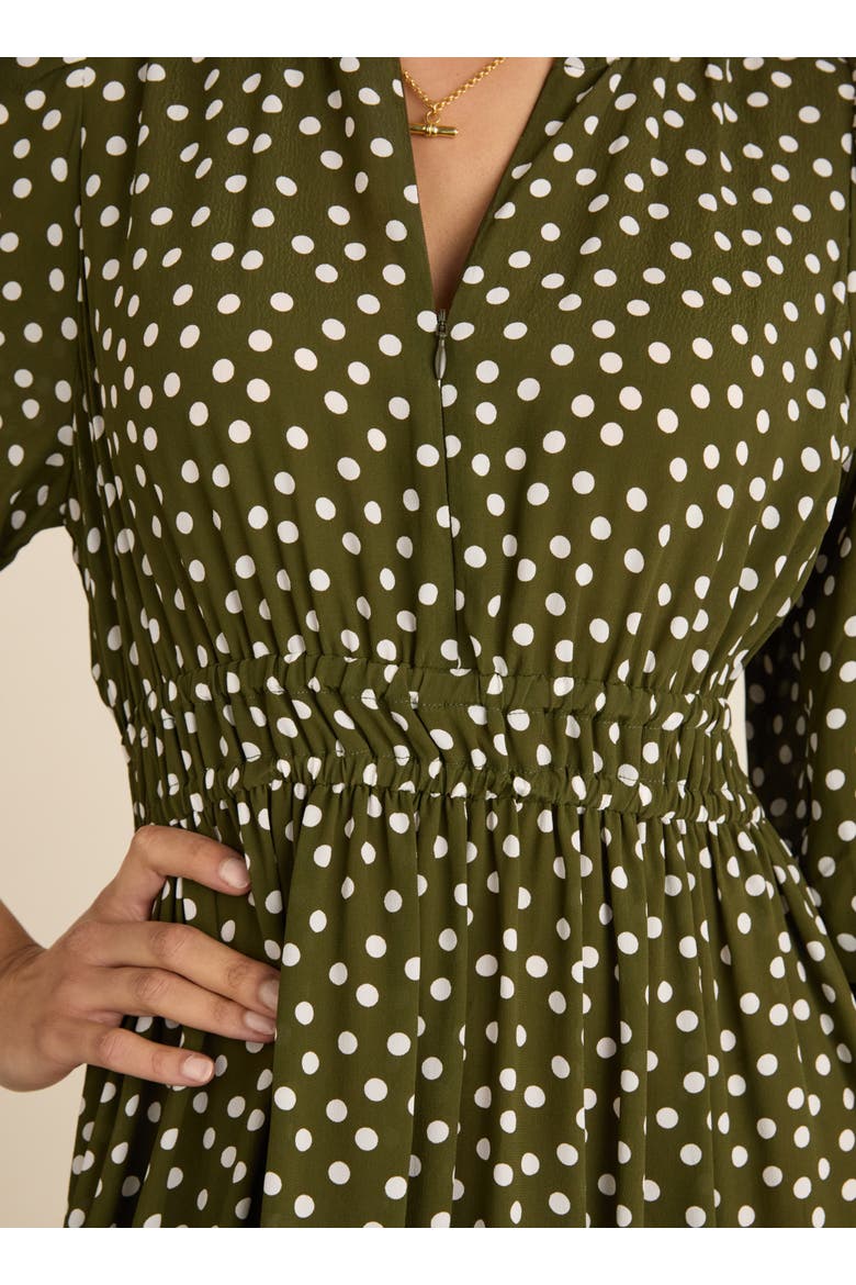 Christine Printed Midi Dress, Alternate, color, Dark Olive Polka
