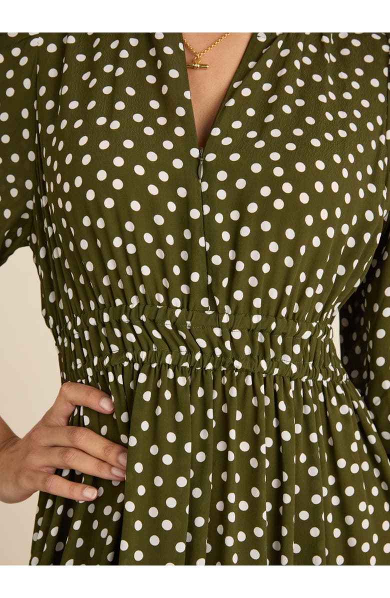 Baukjen Christine Printed Midi Dress, Alternate, color, Dark Olive Polka