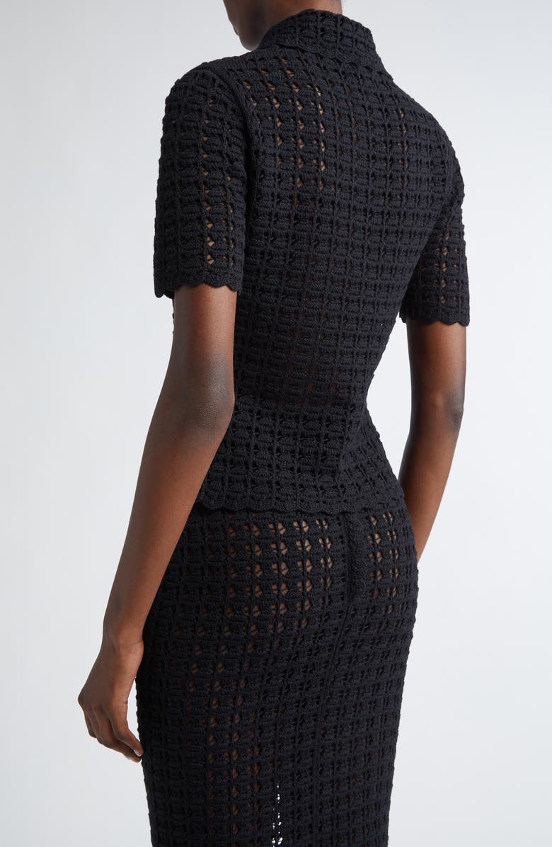 Dolce&Gabbana Lace Stitch Virgin Wool Polo Sweater, Alternate, color, N0000 Nero