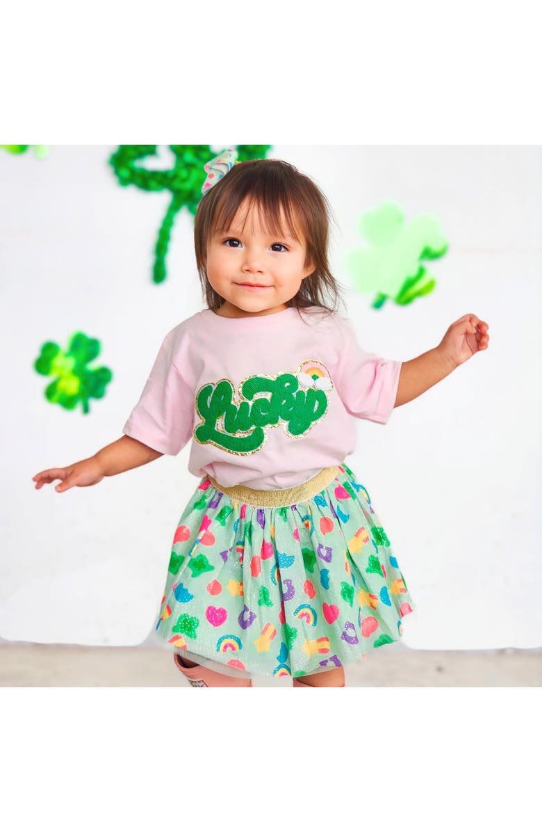 Sweet Wink Lucky Rainbow Patch St. Patrick's Day Short Sleeve T-Shirt, Alternate, color, Pink