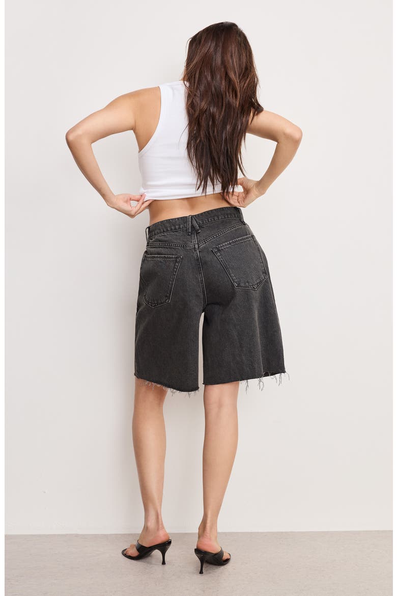 Good Extreme Raw Hem Denim Barrel Shorts, Alternate, color, BLACK398