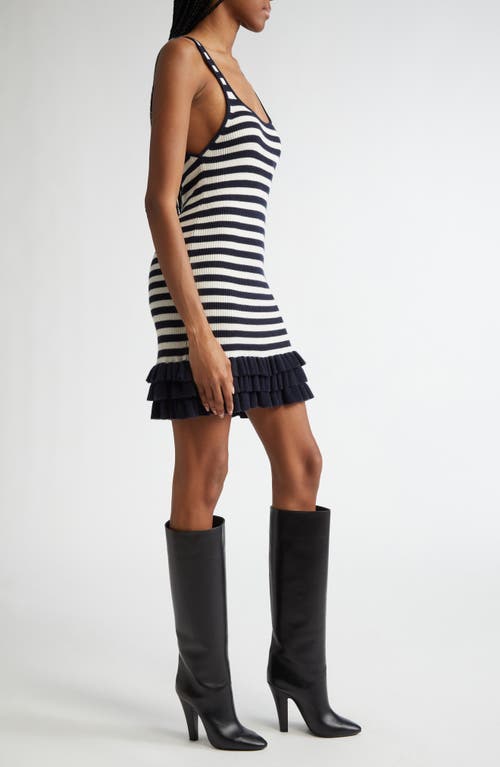 Brandon Maxwell Sutter Stripe Rib Tank Dress In Navy And White Stripe