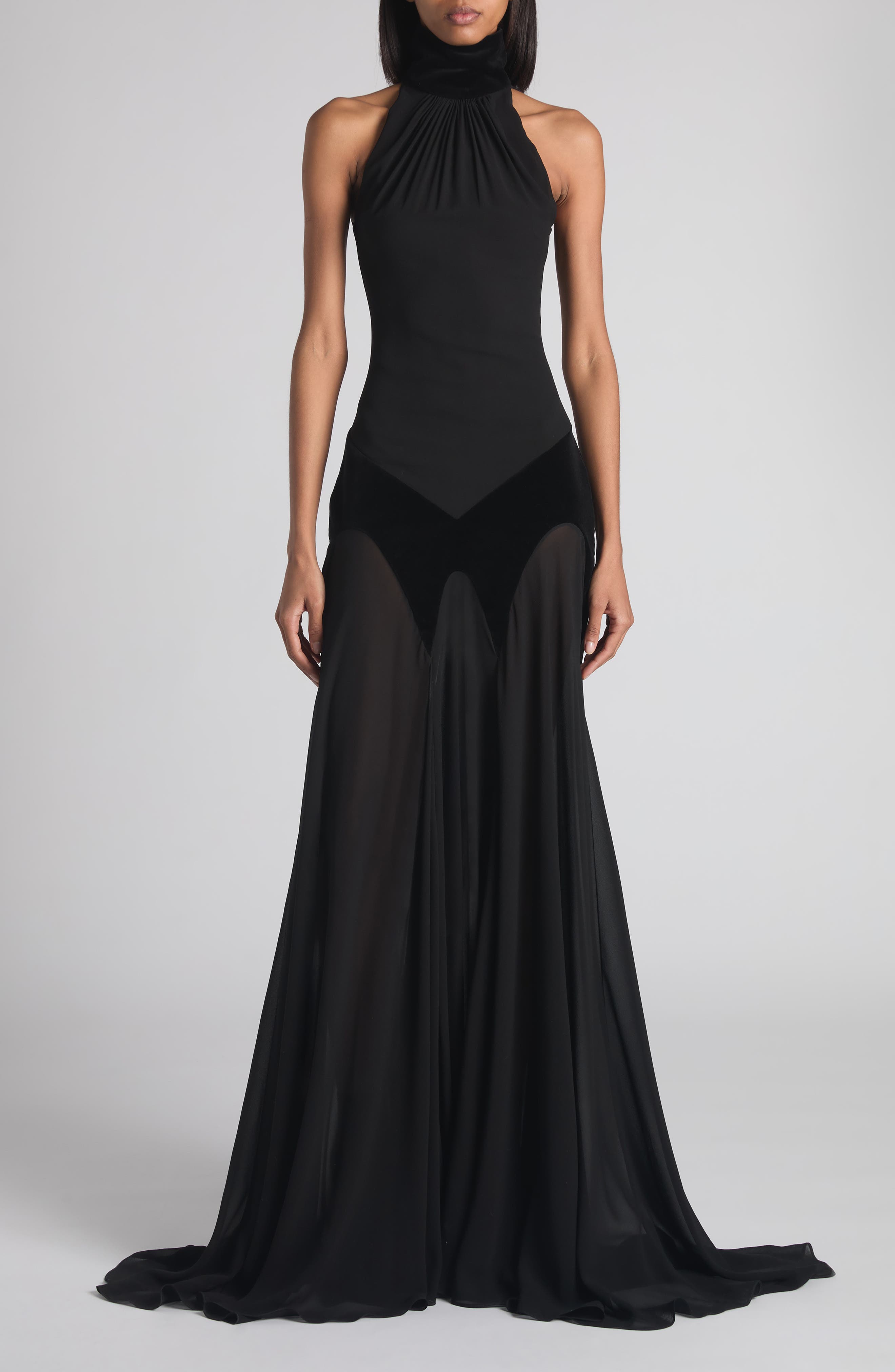 Halter Neck Silk Georgette Evening Gown