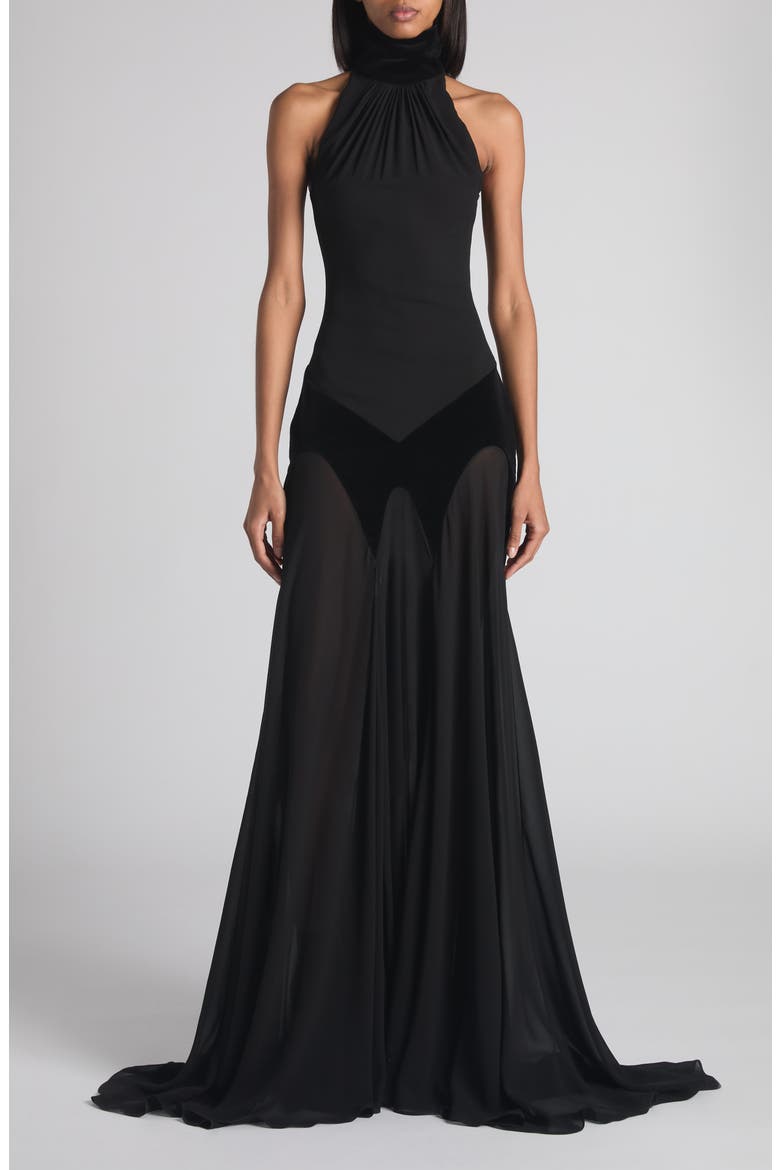 alexander mcqueen halter neck dress Silk Georgette Evening Gown (Women) Badge: New