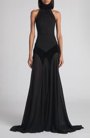 McQueen Halter Neck Silk Georgette Evening Gown