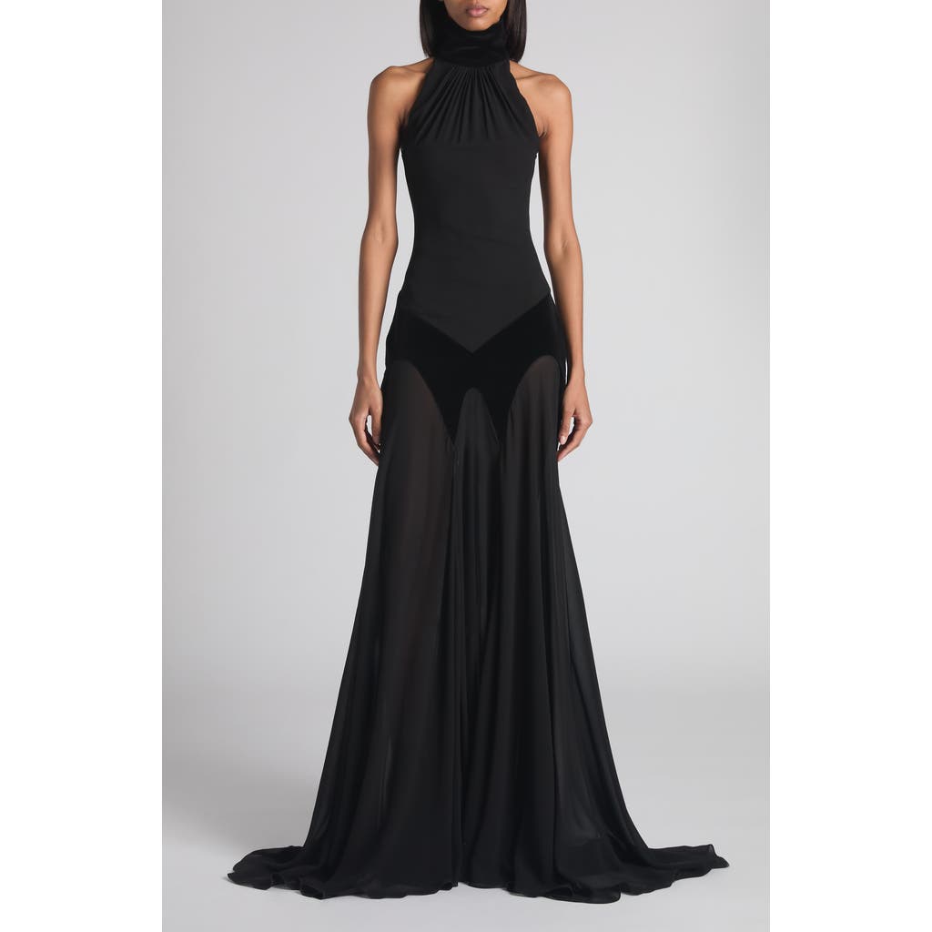 Alexander Mcqueen Mcqueen Halter Neck Silk Georgette Evening Gown In Black