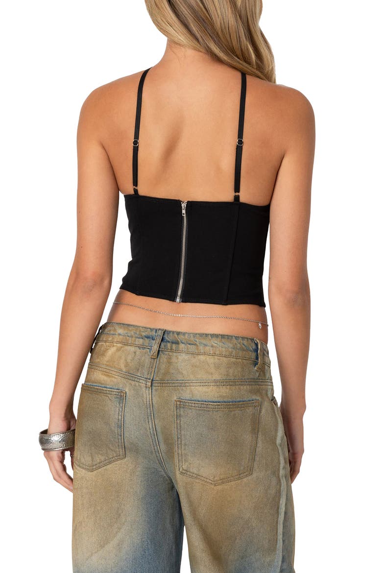 Lou Crossover Strap Corset Camisole, Alternate, color, BLACK