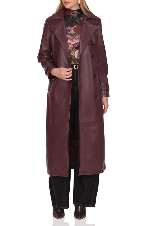 Avec Les Filles Double Breasted Faux Leather Trench Coat In Burgundy
