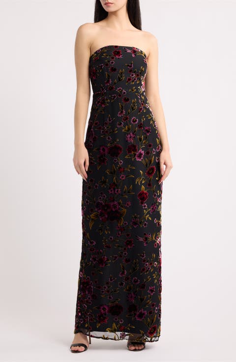 Anais Floral Print Strapless Gown