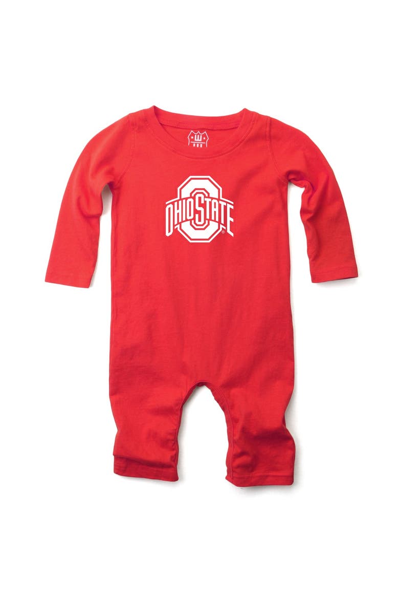Infant Wes & Willy  Scarlet Ohio State Buckeyes Long Sleeve Romper, Main, color, Scarlet