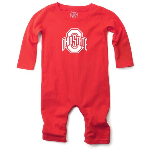 Infant Wes & Willy  Scarlet Ohio State Buckeyes Long Sleeve Romper