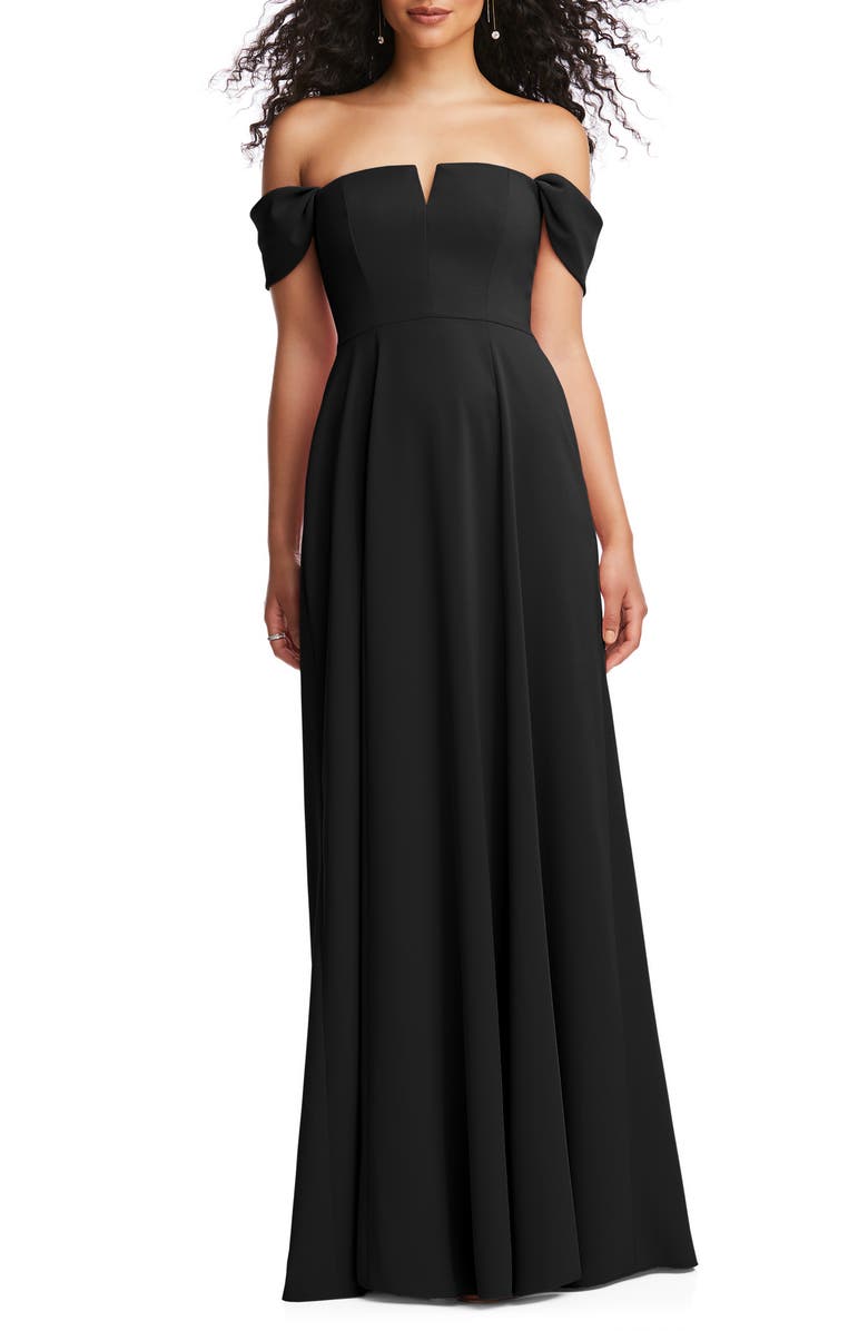 Dessy Collection Off the Shoulder Crepe Gown, Main, color, Black