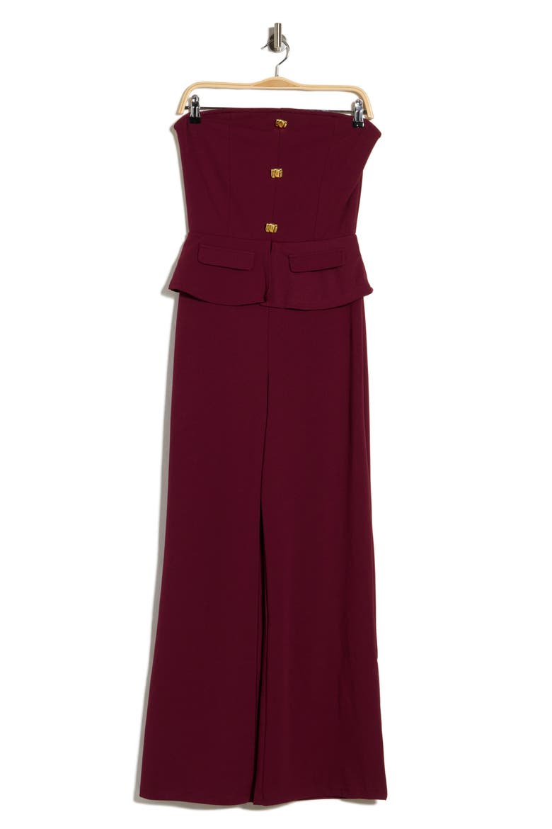 Strapless Peplum Jumpsuit, Alternate, color, BURGUNDY
