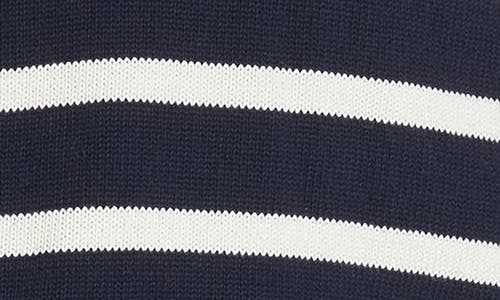 Shop Wayf Port Stripe Johnny Collar Cotton Sweater In Navy Ivory