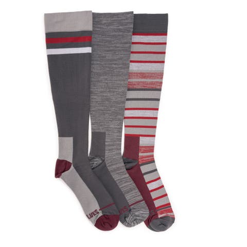 Men's 3 Pair Pack Compression Knee-High Nylon Socks, Grey/Red, OS