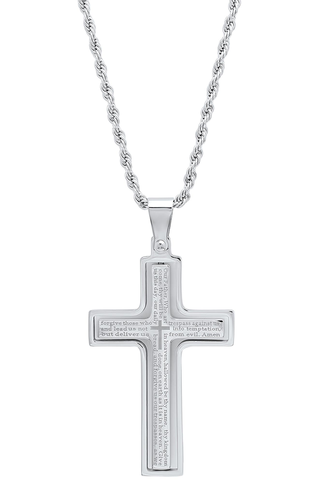 HMY JEWELRY Men's Lord's Prayer Engraved Cross Pendant Necklace