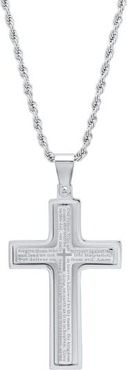 Men's Lord's Prayer Engraved Cross Pendant Necklace