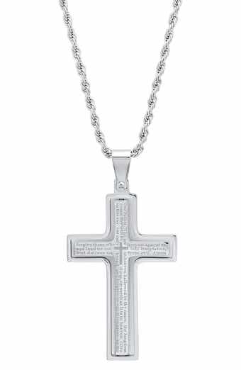 HMY JEWELRY Men's Lord's Prayer Engraved Cross Pendant Necklace
