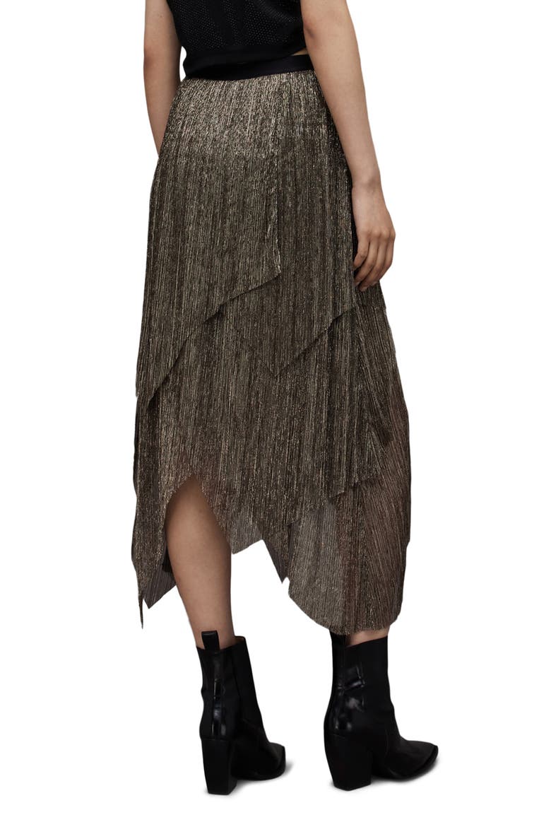 Veena Tiered Metallic Midi Skirt, Alternate, color, BLACK GOLD