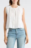 Lush Embroidered Sleeveless Cotton Button-Up Top