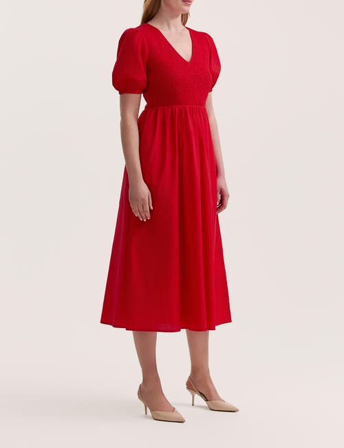 Finery London Jamilla Short Sleeve Cotton Midi Dress In Red