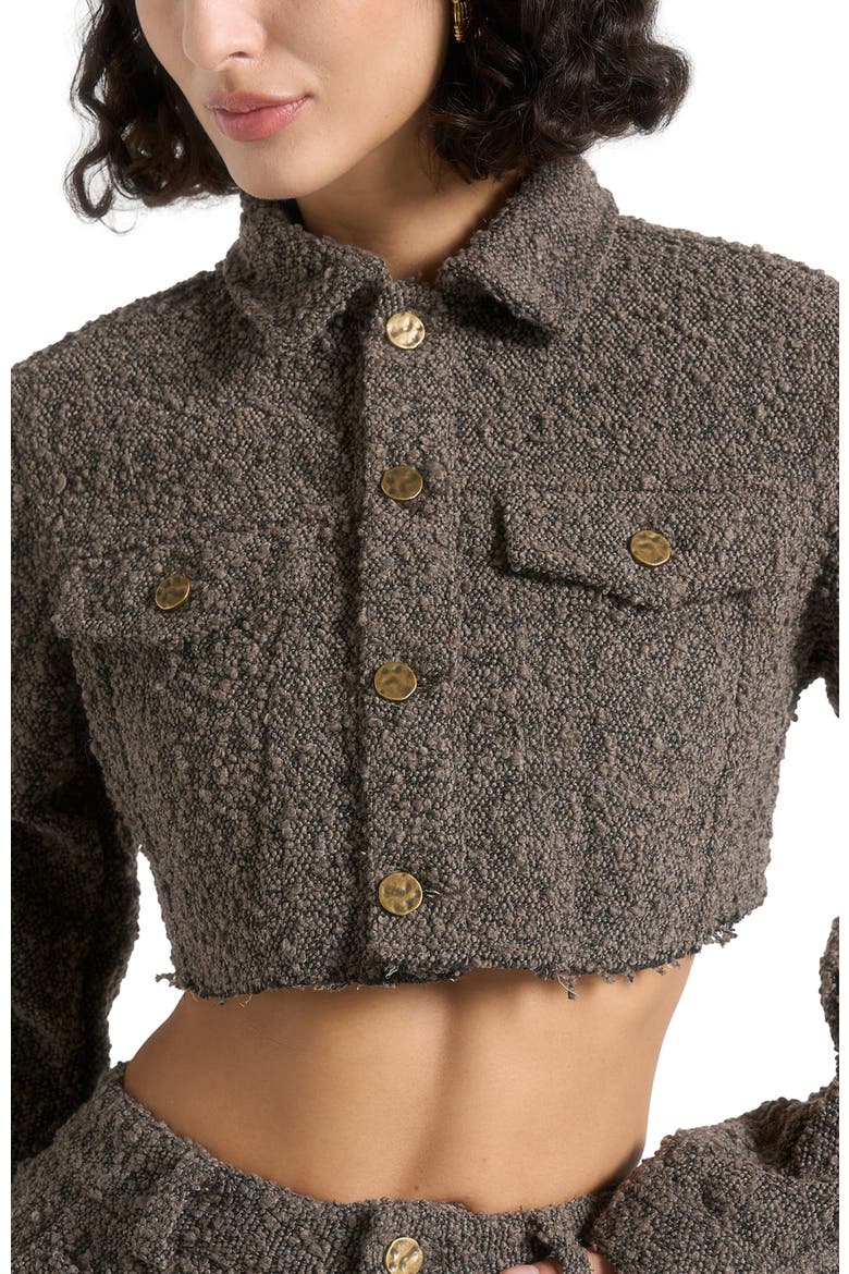 Catherine Cropped Boucle Denim Jacket, Alternate, color, Brown