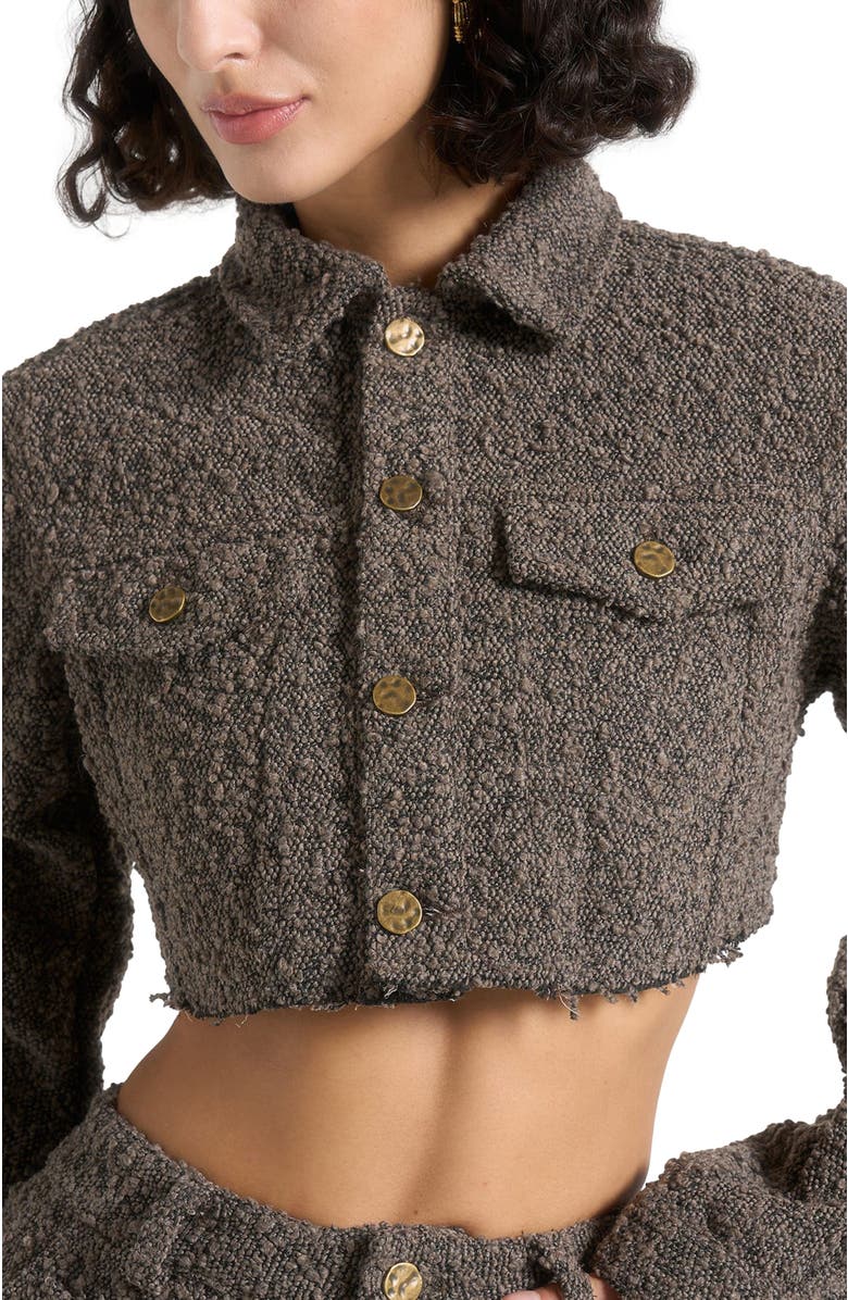 Manière De Voir Catherine Cropped Boucle Denim Jacket, Alternate, color, Brown