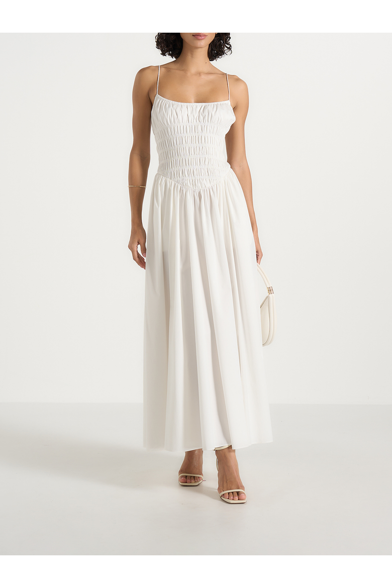 Elva Smocked Waist Cotton Maxi Dress, Main, color, White