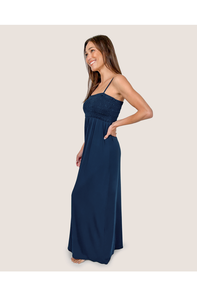 Montecito Bra-Free Smocked Maxi Dress, Alternate, color, Navy