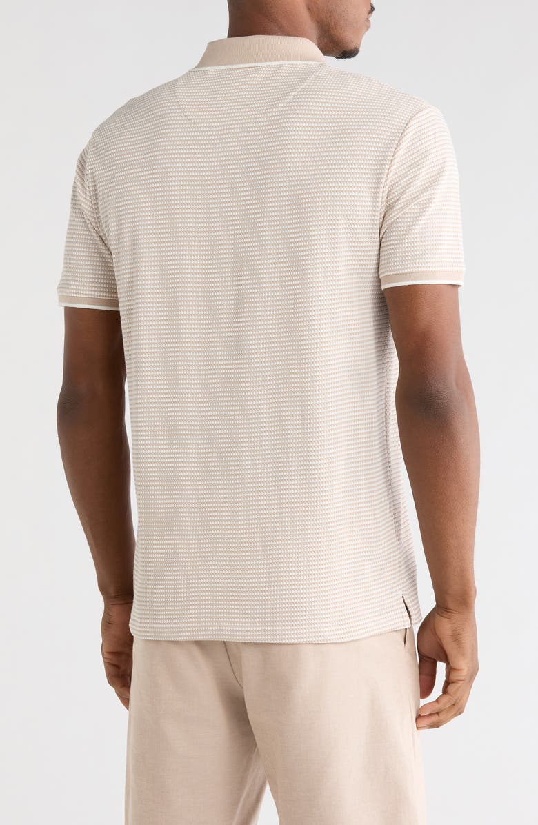 DENIM AND FLOWER Textured Horizontal Stripe Quarter Zip Knit Polo, Alternate, color, Sand