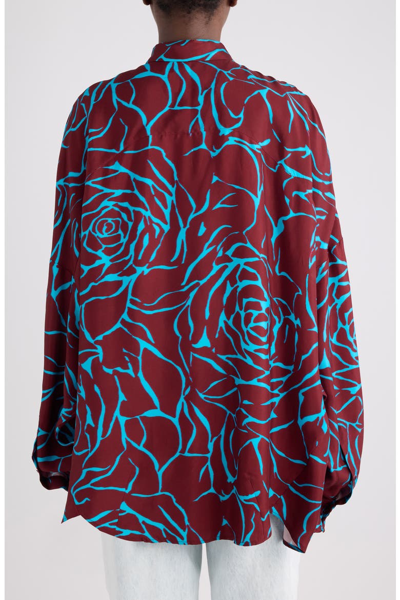 Casia Giant Couture Rose Print Satin Button-Up Shirt, Alternate, color, BURGUNDY