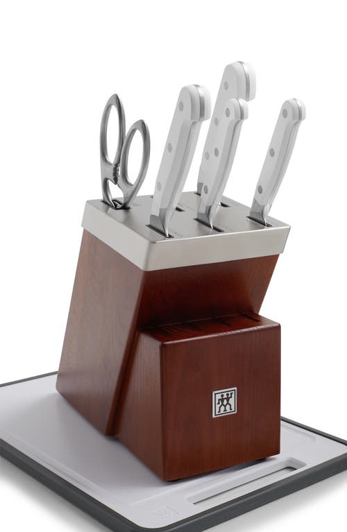 ZWILLING Pro Le Blanc 7-Piece Self-Sharpening Knife Block & Cutting Board Set in Silver 