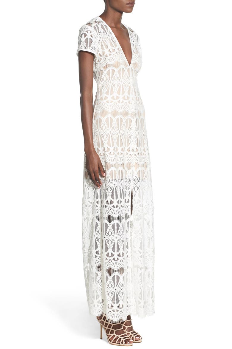 V-Neck Lace Maxi Dress, Alternate, color, WHITE/  NUDE