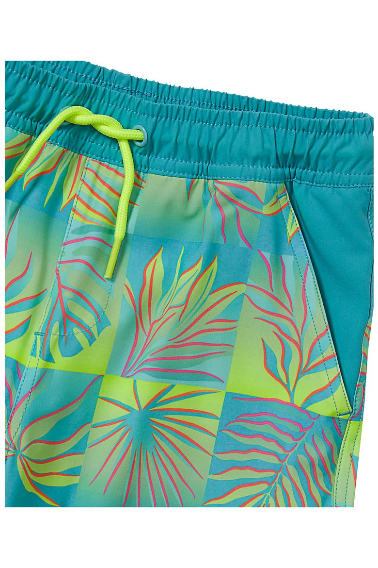 Boys Stretch Hydroliner Sport Swim Trunk, Alternate, color, Palm Check/Teal/Lime